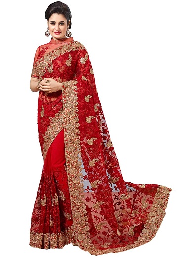 Rød broderet Saree