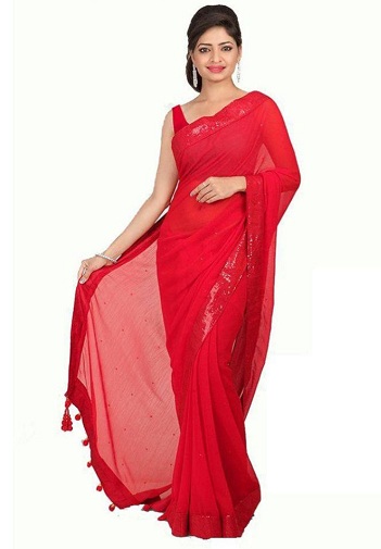 Rød Chiffon Saree