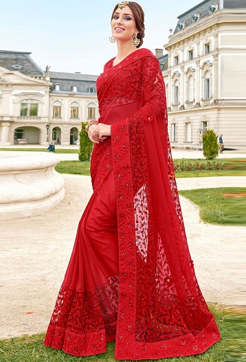 Piros Georgette Saree