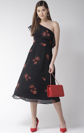 Egyvállú sifon fit és lángoló ruha