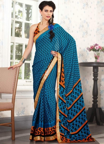 Miracle Blue Faux Crepe Saree