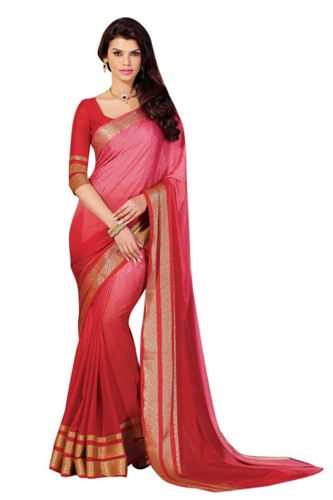 Red Plain Crepe Saree