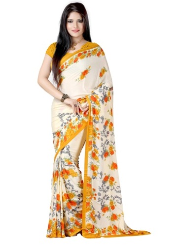 Crepe Saree med blomsterprint