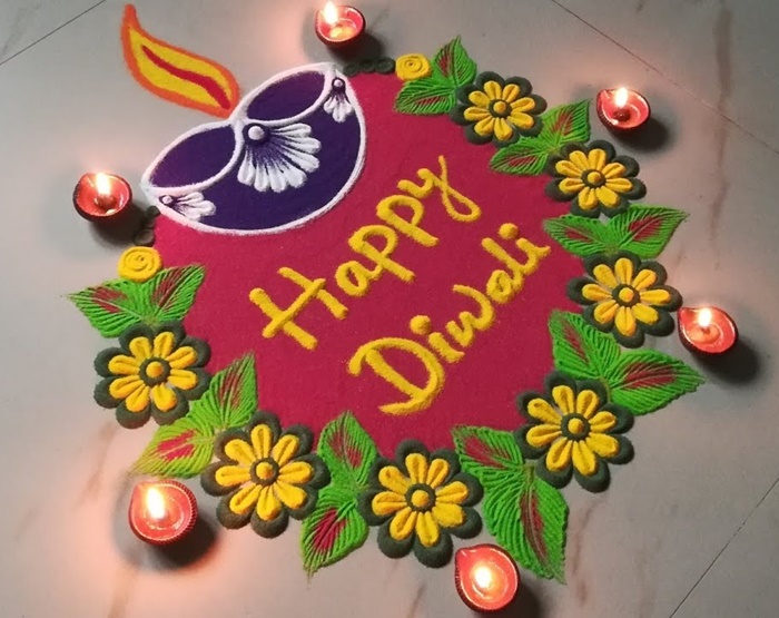 Egyszerű Diya Rangoli Design - Boldog Diwali