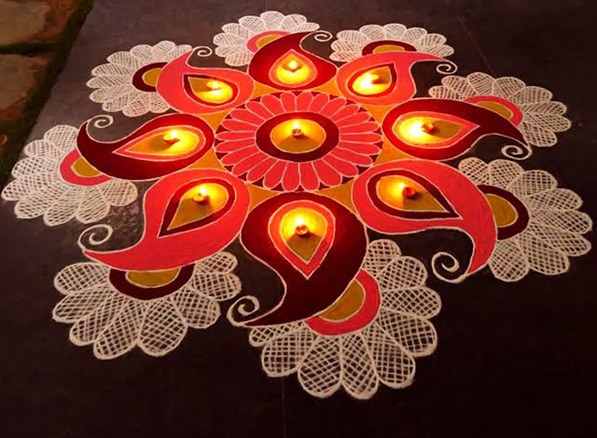 Smukt Rangoli Design med Diya's