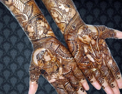 Krishna Radha Rajasthani Mehndi Design