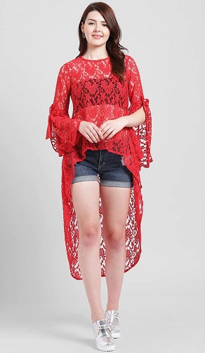 Rød høj lav blonde top
