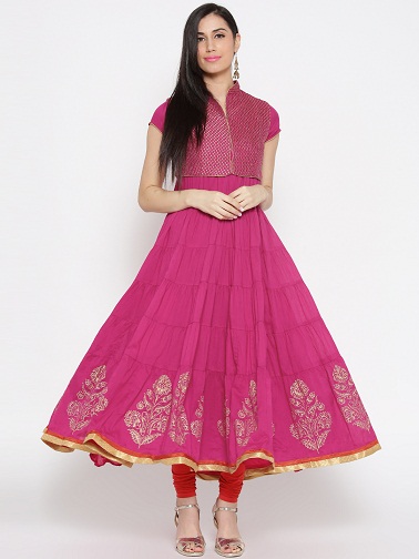 Trykt Anarkali Kurti med etnisk vest
