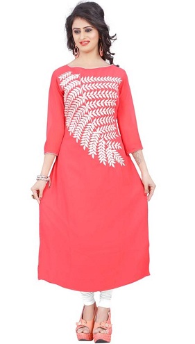 Pink broderet Georgette Fancy Kurta