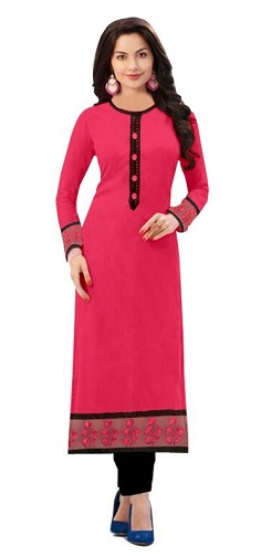 Pink Cotton Long Fancy Kurti