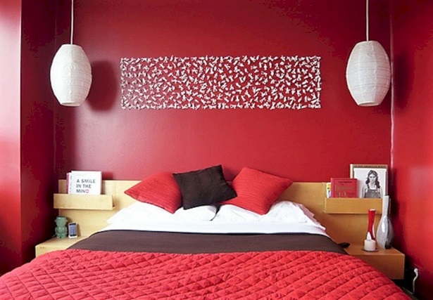 Rødt soveværelses farve design