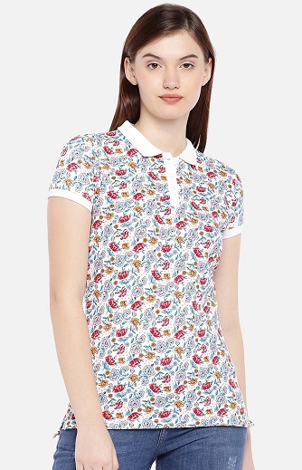 T-shirt med krave i blomsterprint