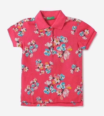 Blomstret T-shirt med polokrave