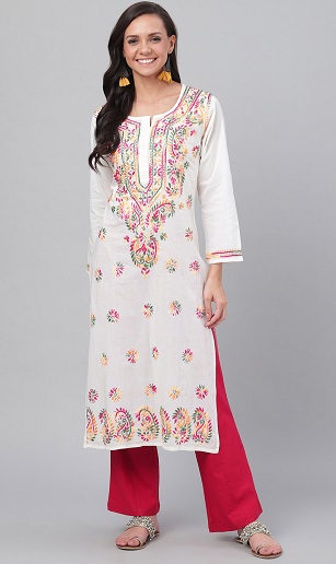 Chikankari Mandarin Collar Kurta Med Palazzo