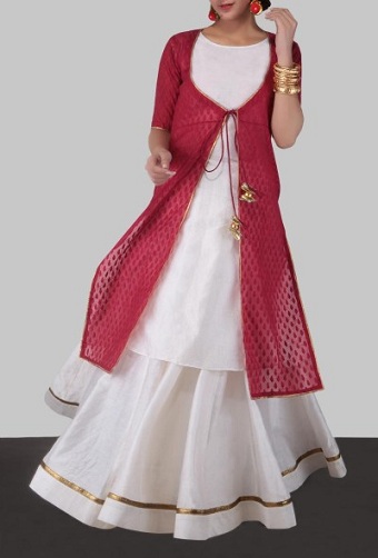 Banarasi Cut-Work Cape Med Kurta & amp; Nederdel