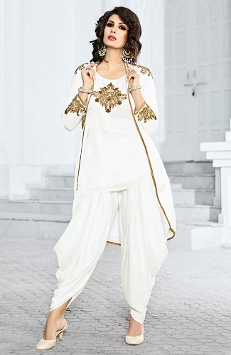 Hvid Kurta og Dhoti Pyjama med Long Koti