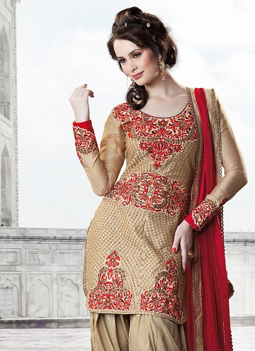 Beige Art Silk Kurta Pyjama