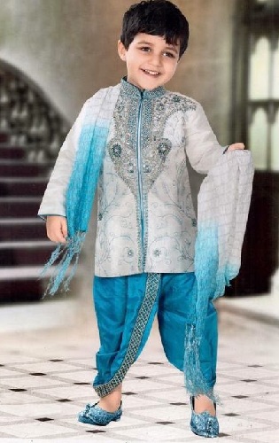 Hvid & amp; Blå Kurta pyjama til dreng