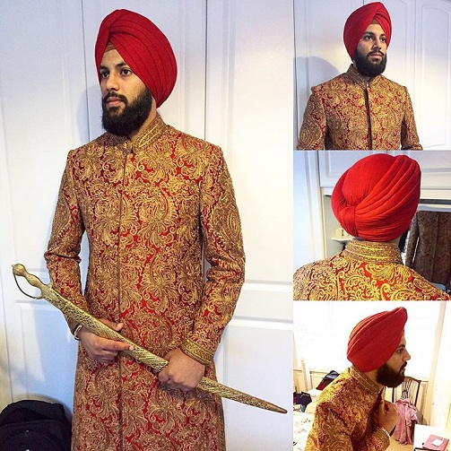 Rød Punjabi Kurta Pyjama Sherwani