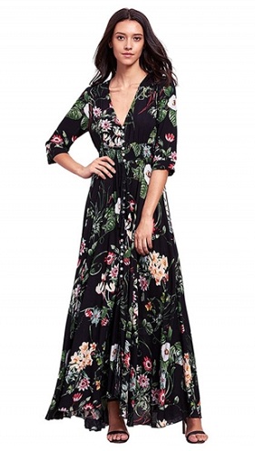 Blomsterprint ¾ Boho sommerkjole med ærmer