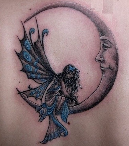Det klassiske Moon Tattoo Design med Angel