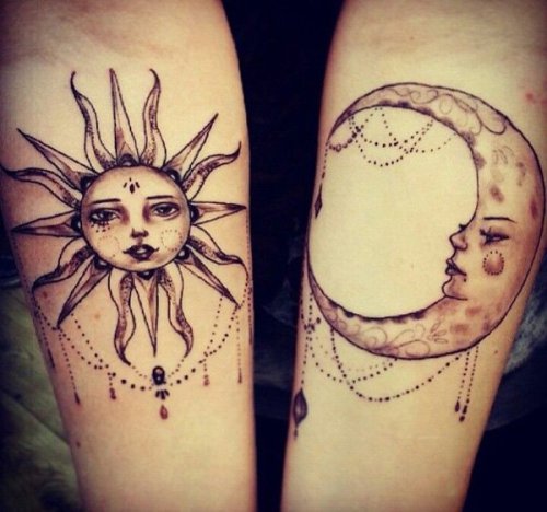 Nap és Hold tetoválásminták pároknak