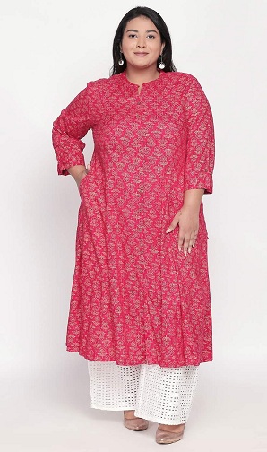 Pink Plus Size Blomstret Kurti