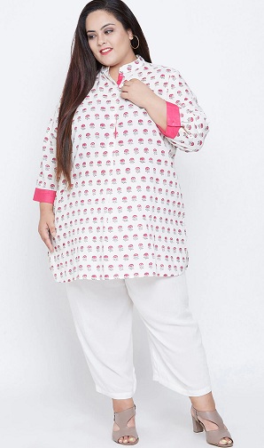 Trykt Plus Size Lige Kurti