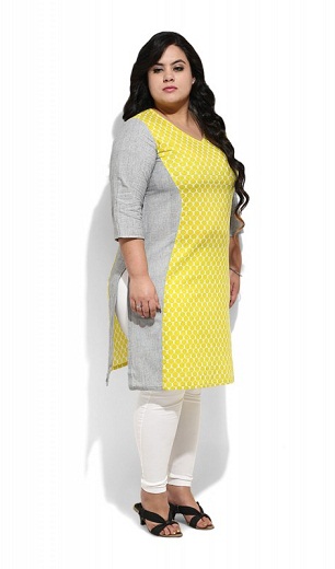 Smuk citron og grå Plus Size Kurti