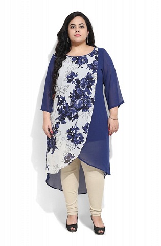 Aszimmetrikus Hemline Black Print Plus Size Kurti