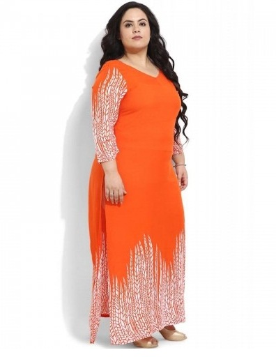 Orange Rayon -trykt Plus Size Kurti