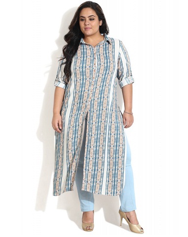 Indigo -trykt Plus Size Kurti