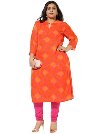 Smuk orange og pink Plus Size Kurti