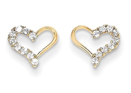 Hjerteformede små øreringe med guld og diamant