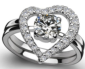 Lányok platina szív gyűrű gyémántokkal