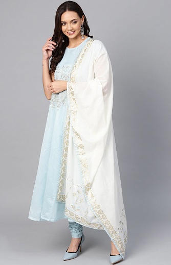 Lang broderet Anarkali Churidar