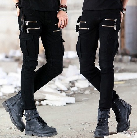Biker Skinny Cipzár Férfi Cargo Jean