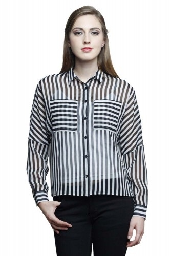 Striped Sheer Women Party Shirt