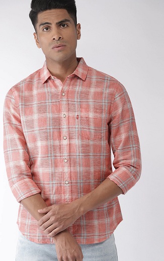 Pink Linen Casual Checks Shirt