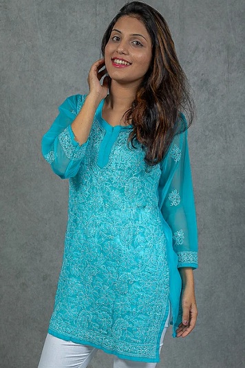 Chikankari Rövid Georgette Kurti