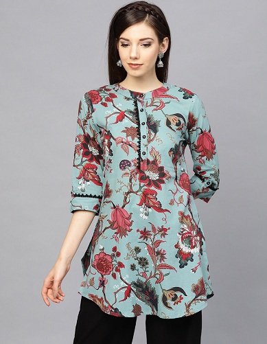 Kurta skjorte med blomstertryk