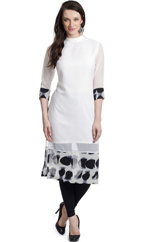 Hvidvalset Pure Georgette -krave Kurta