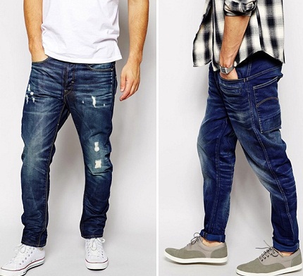 Tilspidsede mørkeblå jeans