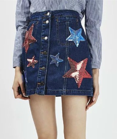 Short Patch arbejdede Denim Nederdel