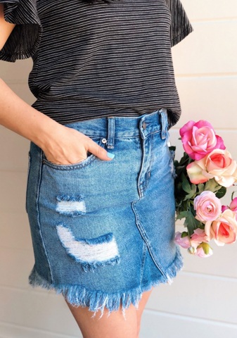 Distressed Denim Nederdel