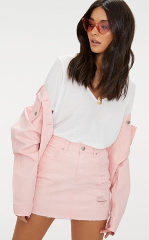 Pink denim nederdel