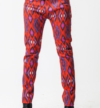 Etiske håndlavede røde mønstrede skinny jeans