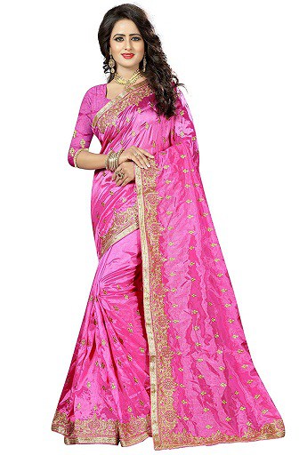 Lyserød sydindisk designer Saree