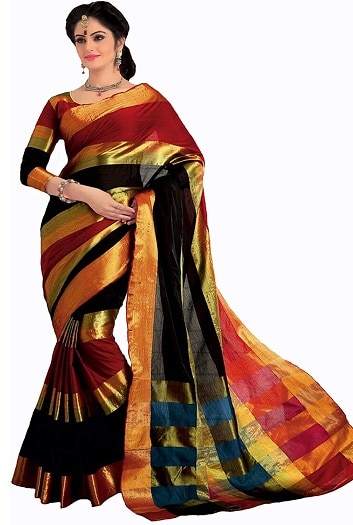 Flerfarvet bomuld Zari Designer Saree