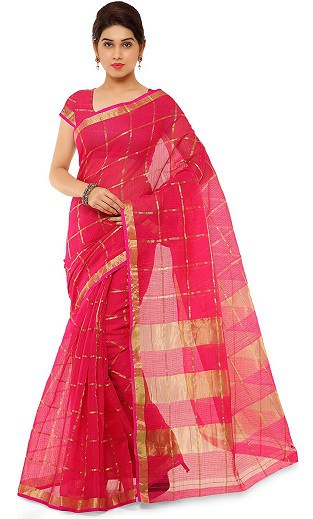 Enkel pink sydindisk saree